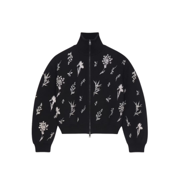 크리스탈 자수가 들어간 울 니트 소재의 코쿤 봄버 재킷