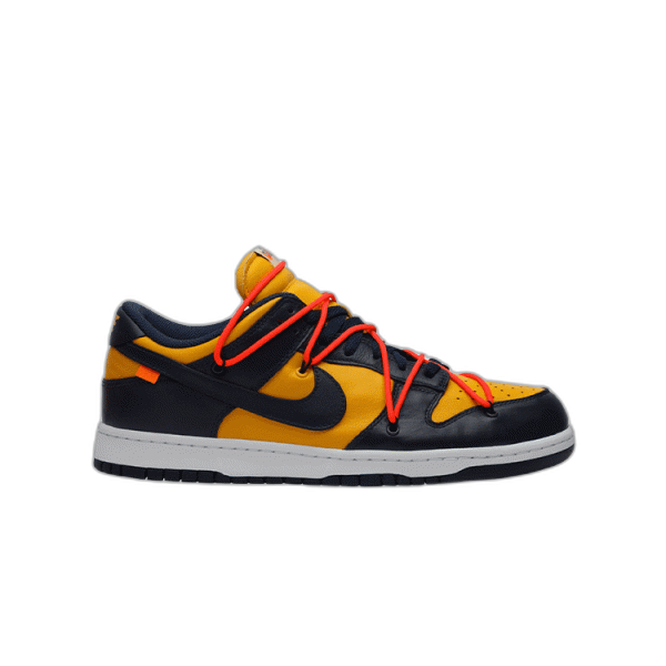 나이키 x 오프화이트 덩크로우 유니버시티 골드 미드나잇 네이비