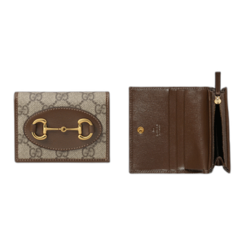 구찌 홀스빗 1955 카드 케이스 지갑 브라운