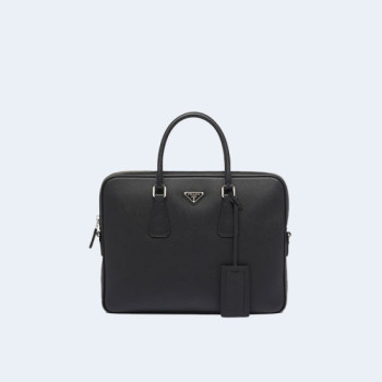 프라다 사피아노 삼각로고 레더 브리프케이스 블랙