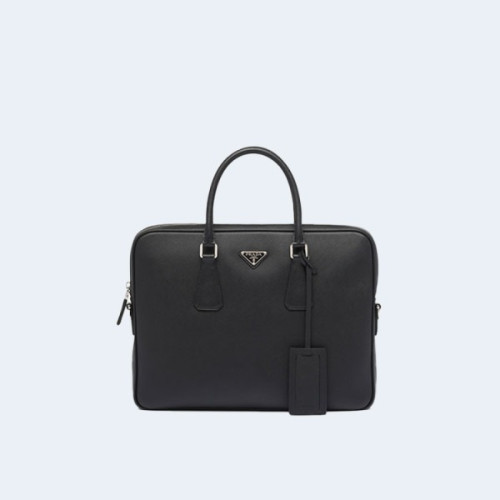 프라다 사피아노 삼각로고 레더 브리프케이스 블랙