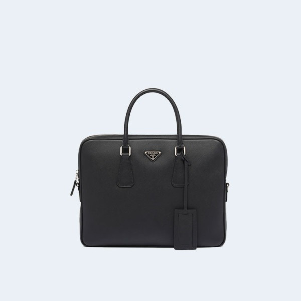 프라다 사피아노 삼각로고 레더 브리프케이스 블랙