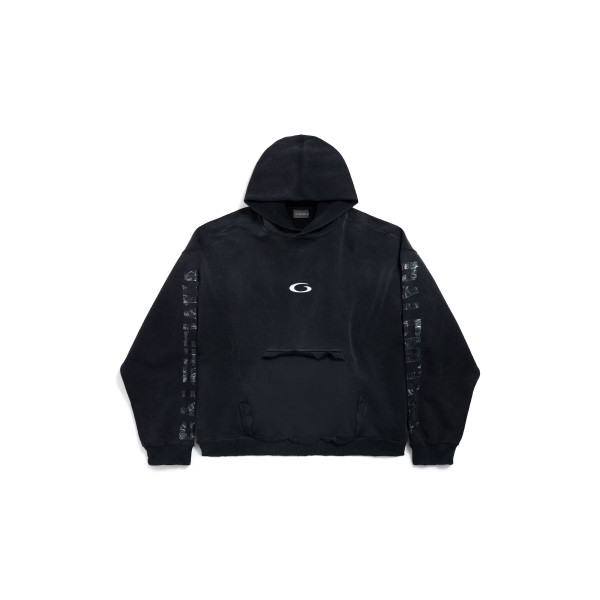 남성 트랜스페어런트 테이프 립드 포켓 후디 페이디드