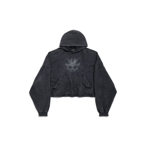 여성 키티캣 크롭 후디 페이디드