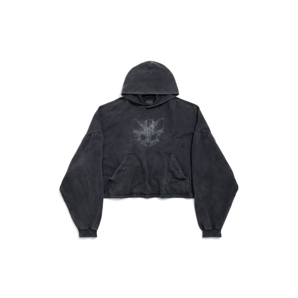 여성 키티캣 크롭 후디 페이디드