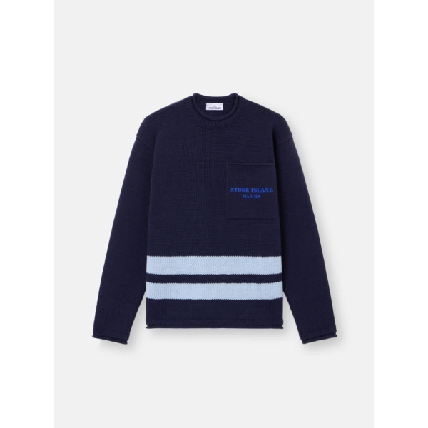 가슴 포켓 & 프린트 크루넥 스웨터