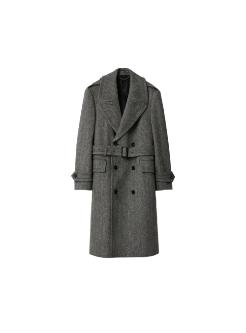 롱 헤링본 울 트렌치코트