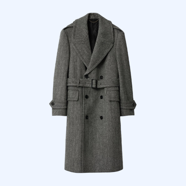 롱 헤링본 울 트렌치코트