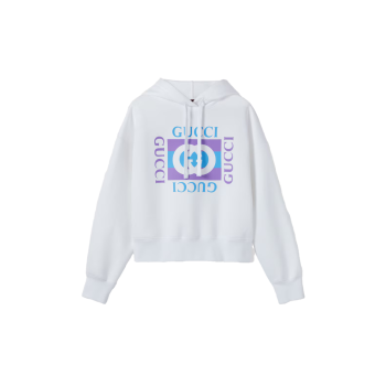 프린트 디테일의 코튼 후드 스웨트셔츠