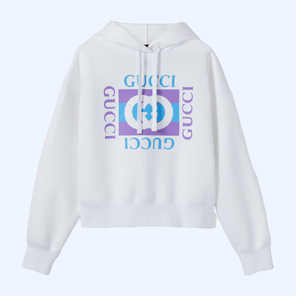 프린트 디테일의 코튼 후드 스웨트셔츠