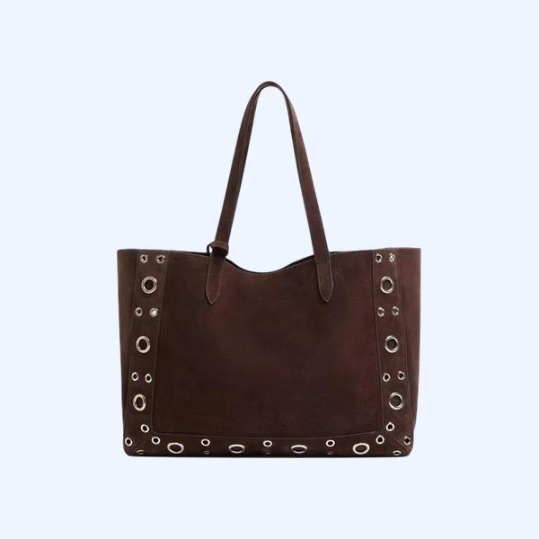 발렌티노 가라바니 넬코트 스웨이드 미디엄 쇼퍼 백 브라운