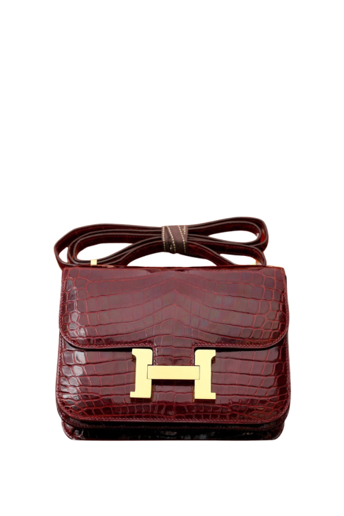 에르메스 콘스탄스 18 엘리게이터 버건디 골드 하드웨어