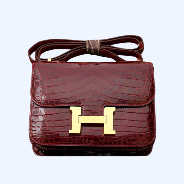 에르메스 콘스탄스 18 엘리게이터 버건디 골드 하드웨어