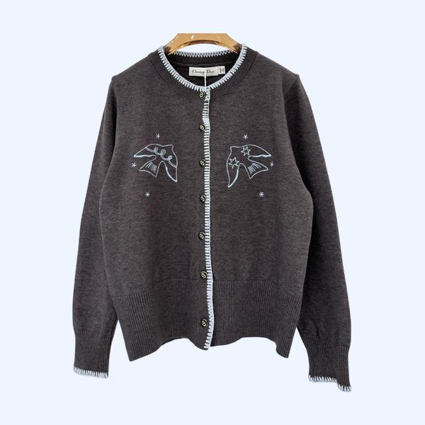 디올 자수 자카드 심플 캐주얼 니트 가디건