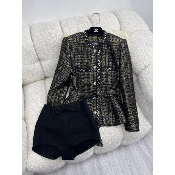 샤넬 블랙 앤골드 트위드 재킷 셋트