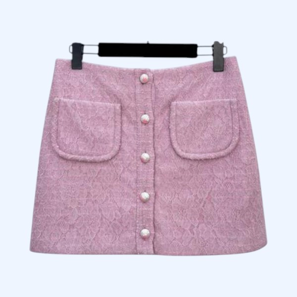 샤넬 핑클 울 레이스 칼라스커트