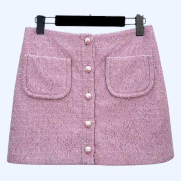 샤넬 핑클 울 레이스 칼라스커트