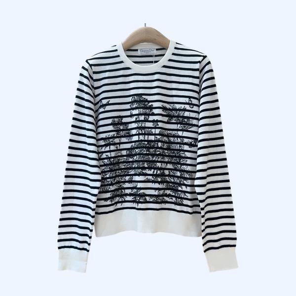 디올 크루넥 스트라이프 코코넛 프린트 풀오버