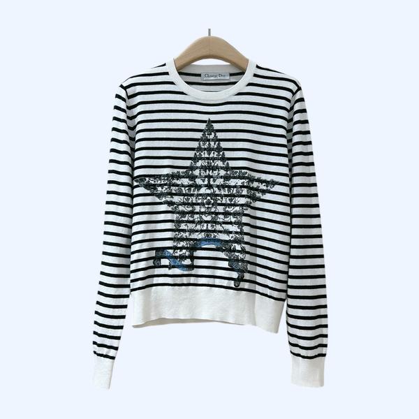 디올 크루넥 스트라이프 프린트 풀오버