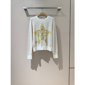 디올 크루넥 스트라이프 프린트 풀오버