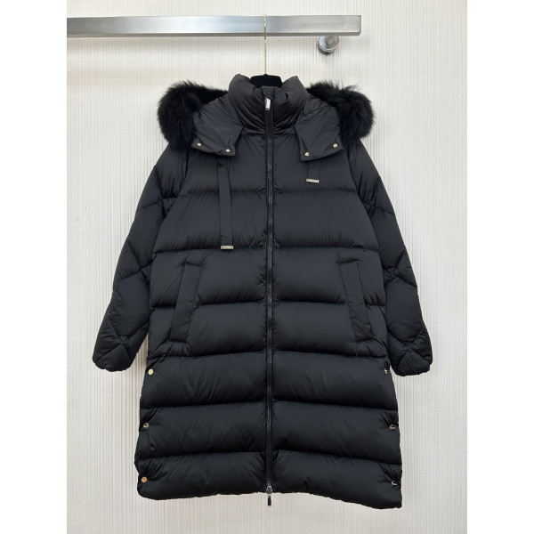 막스마라 폭스 퍼 후드 롱 다운 패딩