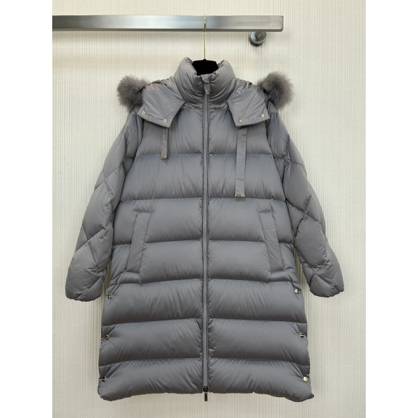 막스마라 폭스 퍼 후드 롱 다운 패딩