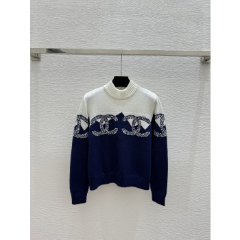 샤넬 콘트라스트 라운드넥 니트