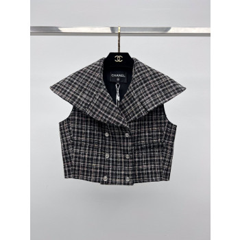 샤넬 핑크 플레드 튀드 조끼