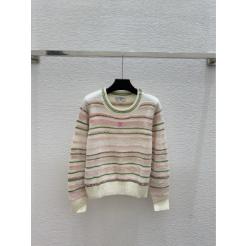 스트라이프 자카드 라운드넥