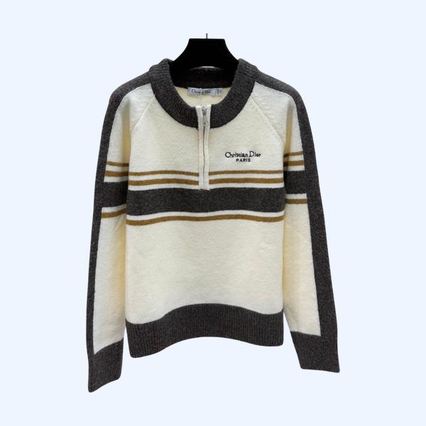 디올 스트라이프 라운드 넥 롱니트