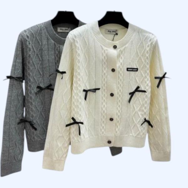 미우미우 리본 라운드넥 니트 가디건