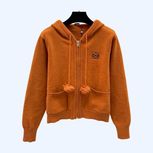 로에베 솔리드 컬러 후드 드로스트링 니트 가디건