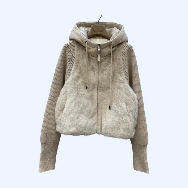 BC 실버 오키드 밍크 퍼 구스다눙 후드 재킷