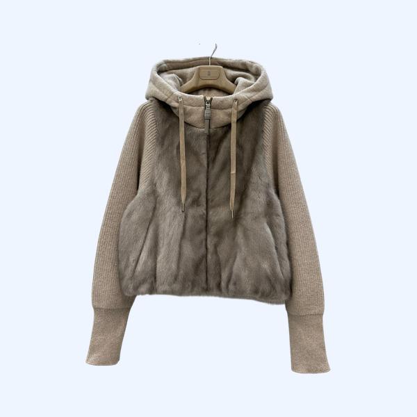 BC 실버 오키드 밍크 퍼 구스다눙 후드 재킷