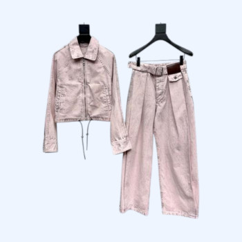 로에베 핑크 레더 라벨 데님