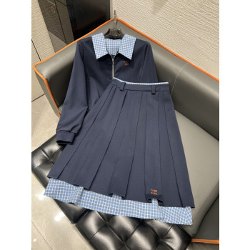 미우미우 라펠  콘트라스팅 플레드 탑 스커트