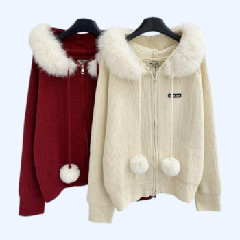 미우미우 퍼 칼라 후드 재킷