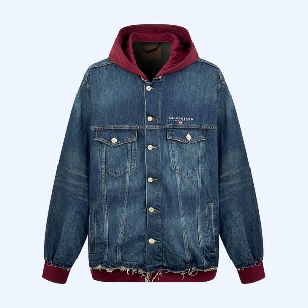 발렌시아가 자수 데님 후드 재킷