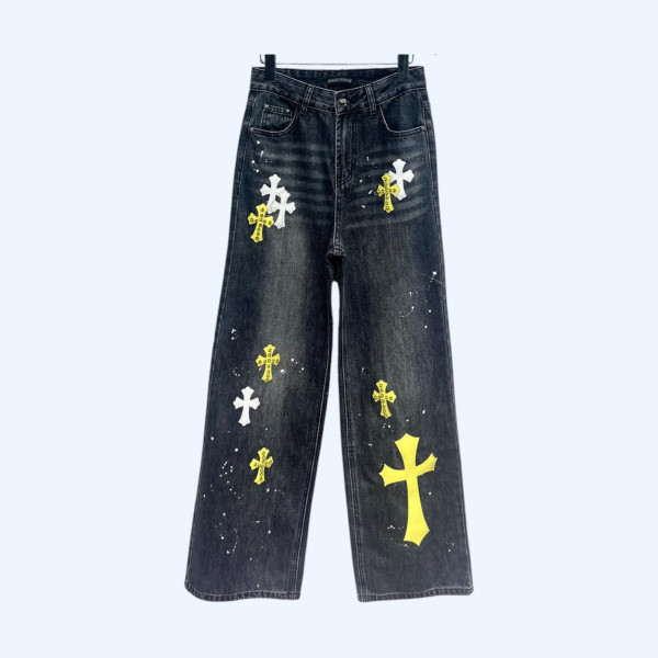 크롬하치 자수 크로스 스트레이트 레그 팬츠