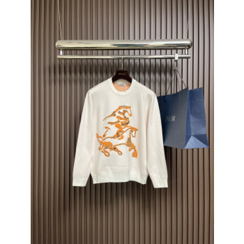 에르메스 무늬 자카드 라운드넥 니트