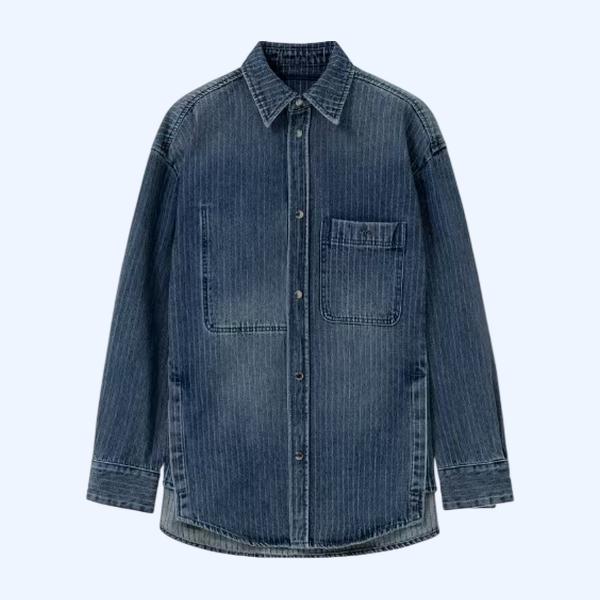 우영미 솔리드로고 데님 셔츠