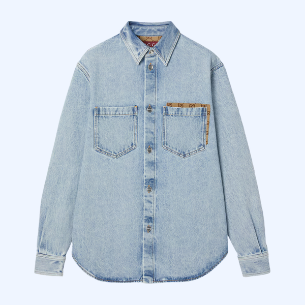 GG 인서트 워시드 데님 셔츠