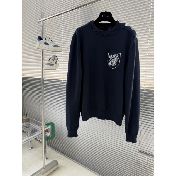 LV 로고 자수 라운드넥 스웨터