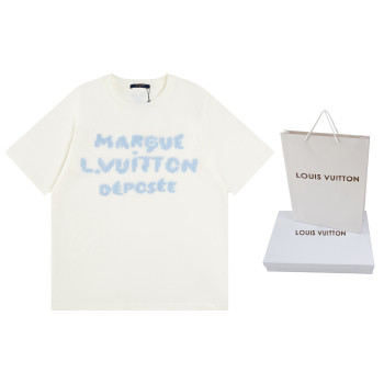 LV 블루 울 자수 반팔 티셔츠