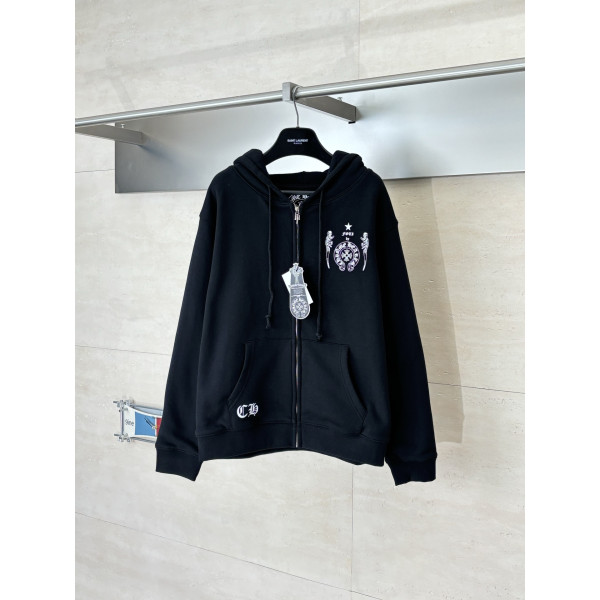 크롬하츠 블랙 스컬 지퍼 후드재킷