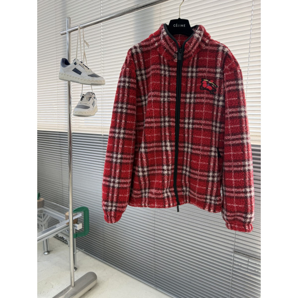 버버리 체크무늬 울 혼방 스웨이드 재킷