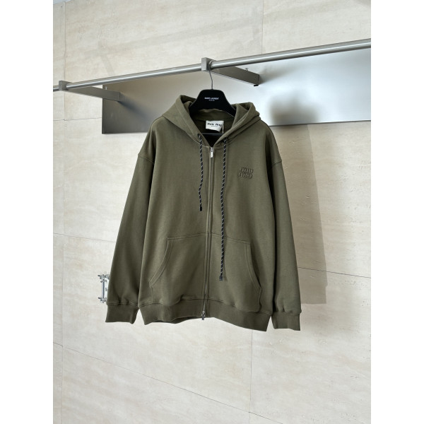 미우미우  프렐류드 워싱 디스트레스드 모자치퍼 재킷