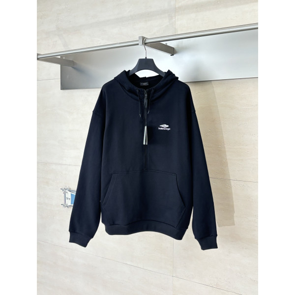 발렌시아가 스키 자수 후드 하프 집업 스웨트셔츠