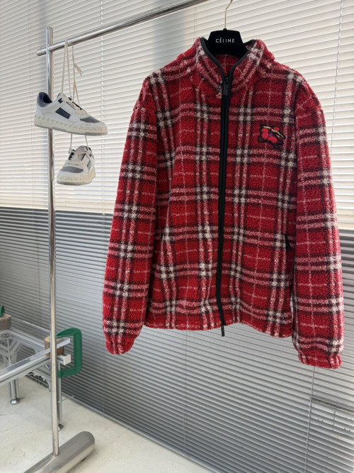 버버리 체크무늬 울 혼방 스웨이드 재킷