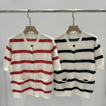 BC 스트라이프 니트 반팔 가디건